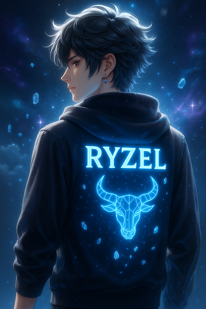 RYZEL Cosmic Glow Hoodie – Limited Edition Neon Bull Design