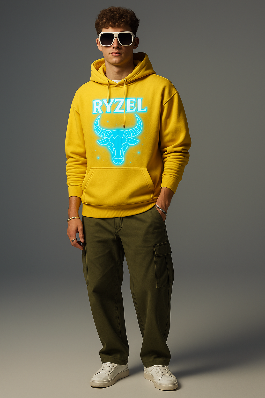 RYZEL Neon Bull Oversized Hoodie – Yellow Edition